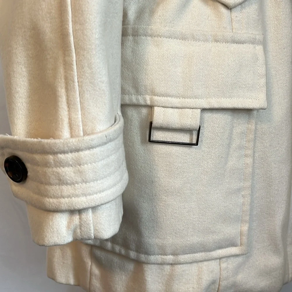 Zara Ivory Wool Blend Unique Coat w/big buckle belt,pockets button up Size Small - Picture 9 of 14